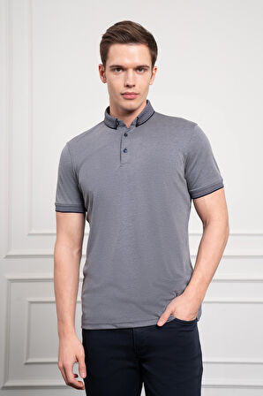  Erkek Lacivert Trend Merserize Düz Düğmeli Yaka Dynamic Fit T-Shirt