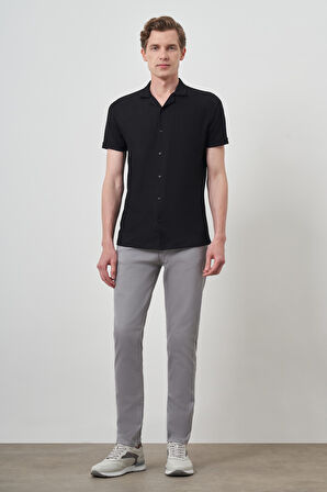  Erkek Siyah Trend Apaçi Yaka Kısa Kollu Gömlek