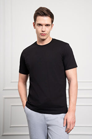  Erkek Siyah Basic Bisiklet Yaka Dynamic Fit Pamuk T-Shirt
