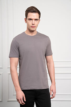  Erkek Antrasit Basic Bisiklet Yaka Dynamic Fit Pamuk T-Shirt
