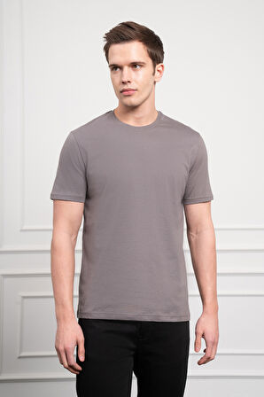  Erkek Antrasit Basic Bisiklet Yaka Dynamic Fit Pamuk T-Shirt