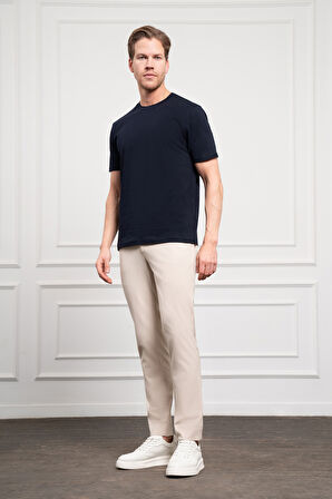  Erkek Lacivert Basic Bisiklet Yaka Dynamic Fit Pamuk T-Shirt