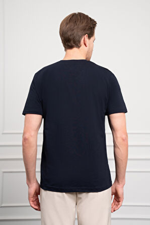  Erkek Lacivert Basic Bisiklet Yaka Dynamic Fit Pamuk T-Shirt