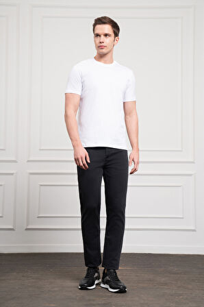  Erkek Beyaz Basic Bisiklet Yaka Dynamic Fit Pamuk T-Shirt