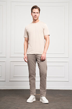  Erkek Bej Basic Bisiklet Yaka Dynamic Fit Pamuk T-Shirt
