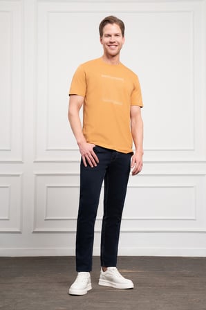 Erkek Hardal Sarısı Trend Bisiklet Yaka Dinamik Fit Pamuk T-Shirt