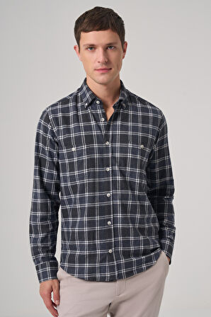  Erkek Lacivert Regular Fit Oduncu Gömlek