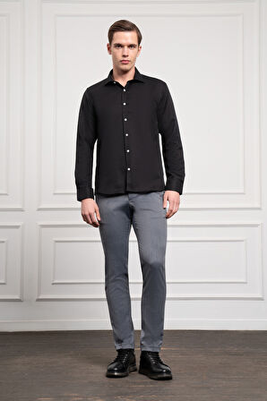  Erkek Siyah Trend İtalyan Yaka  Slim Fit Dar Kesim Gömlek