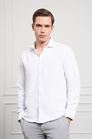  Erkek Beyaz Trend İtalyan Yaka  Slim Fit Dar Kesim Gömlek