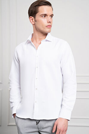  Erkek Beyaz Trend İtalyan Yaka  Slim Fit Dar Kesim Gömlek