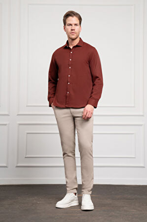  Erkek Bordo Trend İtalyan Yaka  Slim Fit Dar Kesim Gömlek