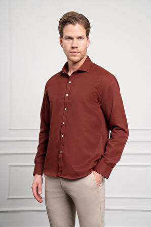  Erkek Bordo Trend İtalyan Yaka  Slim Fit Dar Kesim Gömlek