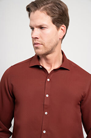  Erkek Bordo Trend İtalyan Yaka  Slim Fit Dar Kesim Gömlek