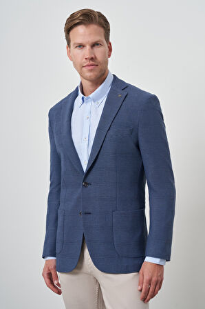  Erkek Marine Dokuma Dynamic Fit Mono Yaka Ceket