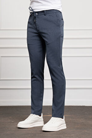  Erkek Marine Jogger Slim Fit Dar Kesim Çıtçıtlı İpli Pantolon
