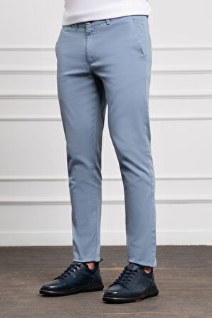  Erkek Mavi Slim Fit Dar Kesim Chino Pantolon