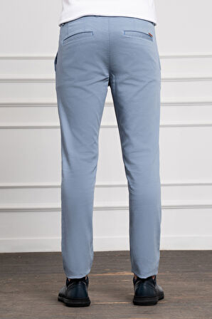  Erkek Mavi Slim Fit Dar Kesim Chino Pantolon