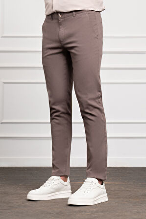  Erkek KAHVE Slim Fit Dar Kesim Chino Pantolon