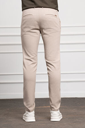  Erkek Bej Slim Fit Dar Kesim Chino Pantolon