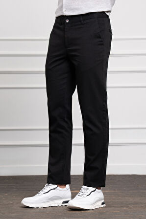  Erkek Siyah Dynamic Fit Rahat Kesim Chino Pantolon