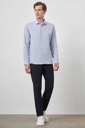  Erkek Mavi Slim Fit İtalyan Yaka Gömlek