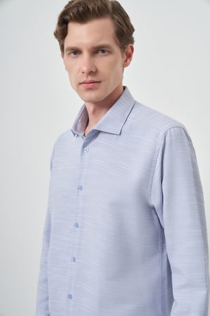  Erkek Mavi Slim Fit İtalyan Yaka Gömlek
