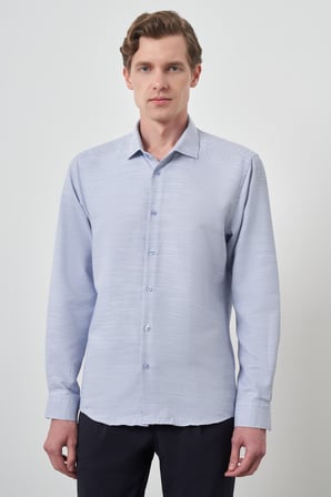  Erkek Mavi Slim Fit İtalyan Yaka Gömlek