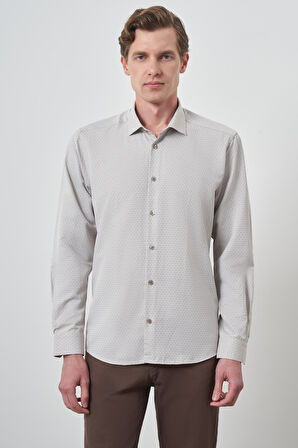  Erkek Vizon Slim Fit İtalyan Yaka Gömlek