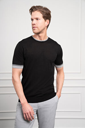  Erkek Siyah Trend  Polo Yaka Dinamik Fit Rahat Kesim T-Shirt