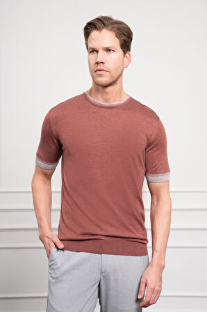  Erkek Kiremit Trend  Polo Yaka Dinamik Fit Rahat Kesim T-Shirt