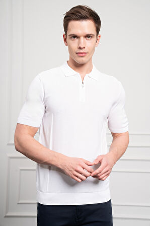  Erkek Beyaz Trend  Polo Yaka  Dinamik Fit Rahat Kesim T-Shirt