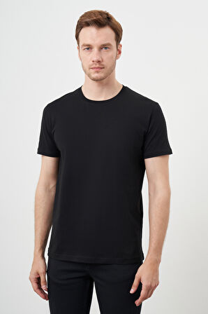  Erkek Siyah Basic Bisiklet Yaka Dynamic Fit Rahat Kesim T-Shirt