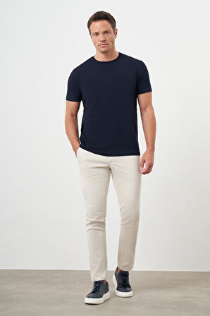  Erkek Lacivert Basic Bisiklet Yaka Dynamic Fit Rahat Kesim T-Shirt