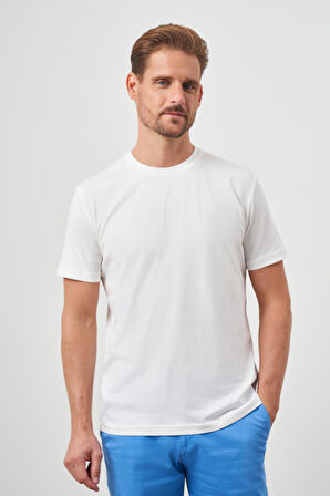  Erkek Ekru Basic Bisiklet Yaka Dynamic Fit Rahat Kesim T-Shirt