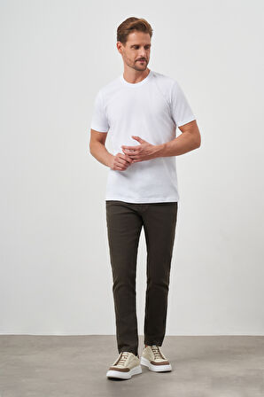  Erkek Beyaz Basic Bisiklet Yaka Dynamic Fit Rahat Kesim T-Shirt