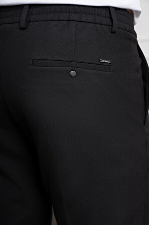  Erkek Siyah Slim Fit Dar Kesim Lastikli Pantolon