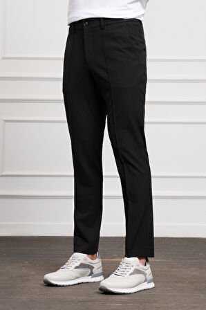  Erkek Siyah Slim Fit Dar Kesim Lastikli Pantolon