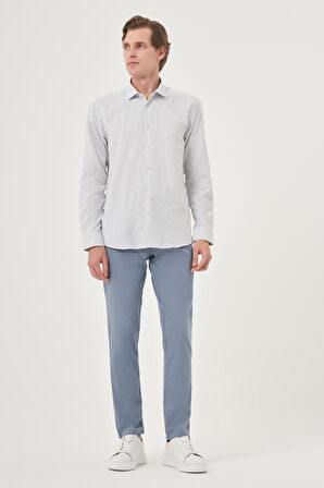  Erkek Lacivert Slim Fit Çizgi Desen Sert Spor Yaka Gömlek