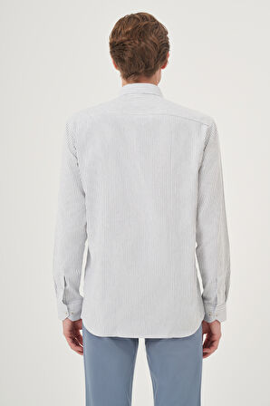  Erkek Lacivert Slim Fit Çizgi Desen Sert Spor Yaka Gömlek