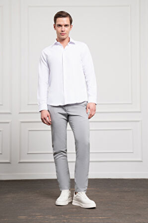  Erkek Beyaz Slim Fit Dar Kesim Sert Spor Yaka Gömlek