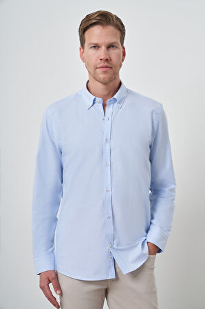  Erkek A. MAVİ Slim Fit Düğmeli Yaka Gömlek