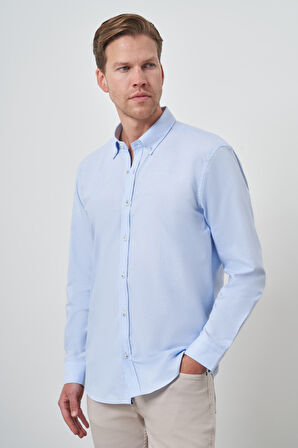  Erkek A. MAVİ Slim Fit Düğmeli Yaka Gömlek