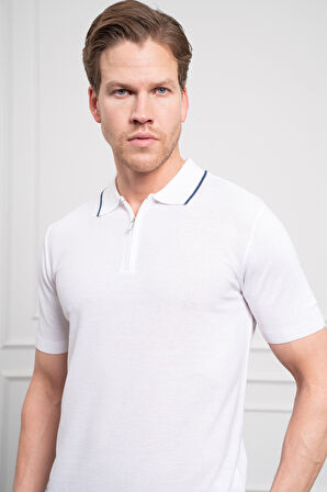  Erkek Beyaz Trend  Polo Yaka Dinamik Fit Rahat Kesim T-Shirt