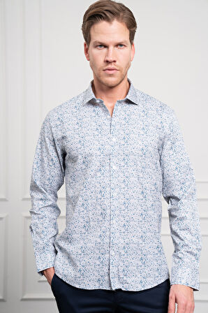  Erkek Mavi Pamuk Trend Düğmeli Yaka Dynamic Fit Rahat Kesim Gömlek