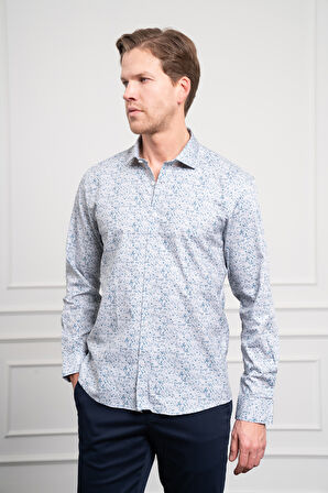  Erkek Mavi Pamuk Trend Düğmeli Yaka Dynamic Fit Rahat Kesim Gömlek