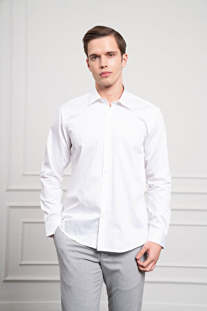  Erkek Beyaz Pamuk Trend Slim Fit Dar Kesim Gömlek