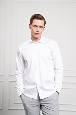  Erkek Beyaz Pamuk Trend Slim Fit Dar Kesim Gömlek
