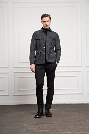  Erkek Siyah Worker Dynamic Fit Rahat Kesim Gömlek Ceket