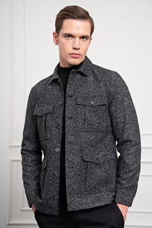  Erkek Siyah Worker Dynamic Fit Rahat Kesim Gömlek Ceket