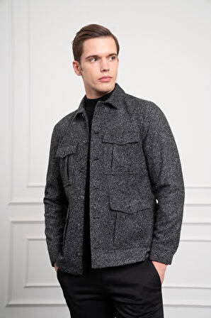  Erkek Siyah Worker Dynamic Fit Rahat Kesim Gömlek Ceket